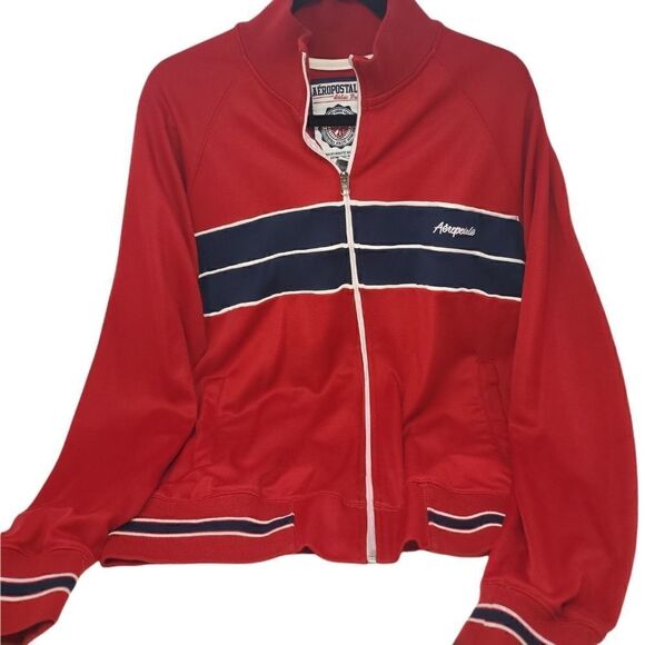 AEROPOSTALE Mens L Red Athletic Brand Full Zip Track Jacket Long Sleeve - Picture 2 of 4